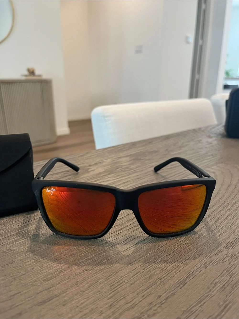 Maui Jim Men’s Polarized Sunglasses - Black Frame with Orange-Red Lenses